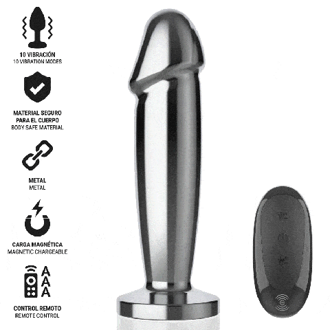 INTENSE - PLUG ANAL 10 VIBRAÇÕES DILDO DE METAL COM CONTROLE REMOTO M